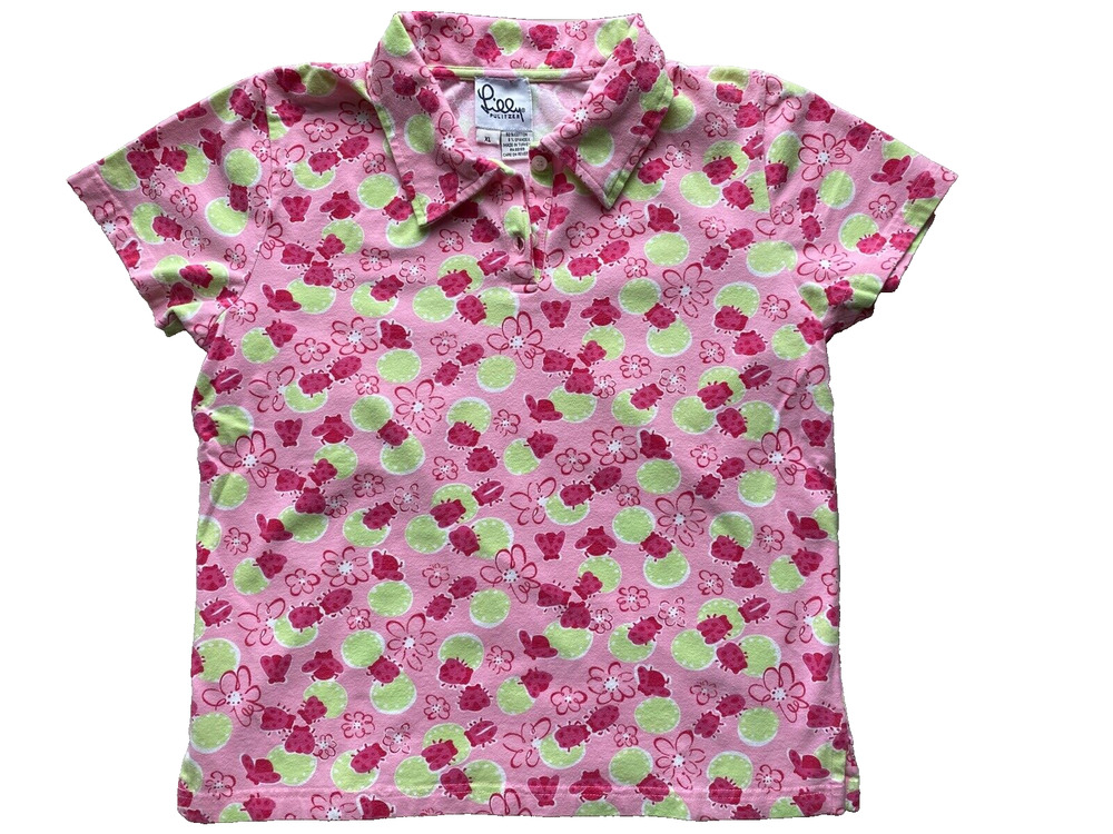 Lilly Pulitzer Shirt Girls Size XL 12-14 Kids Youth Top Vintage Green Pink Polo